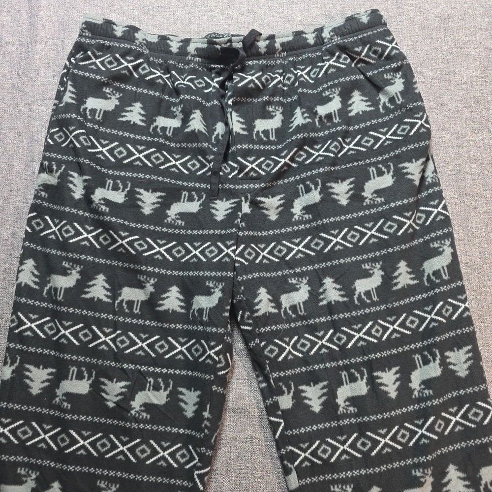 St Johns Bay Fleece Lounge Pants Mens‎ Black Gray Reindeer Christmas Trees 2XL